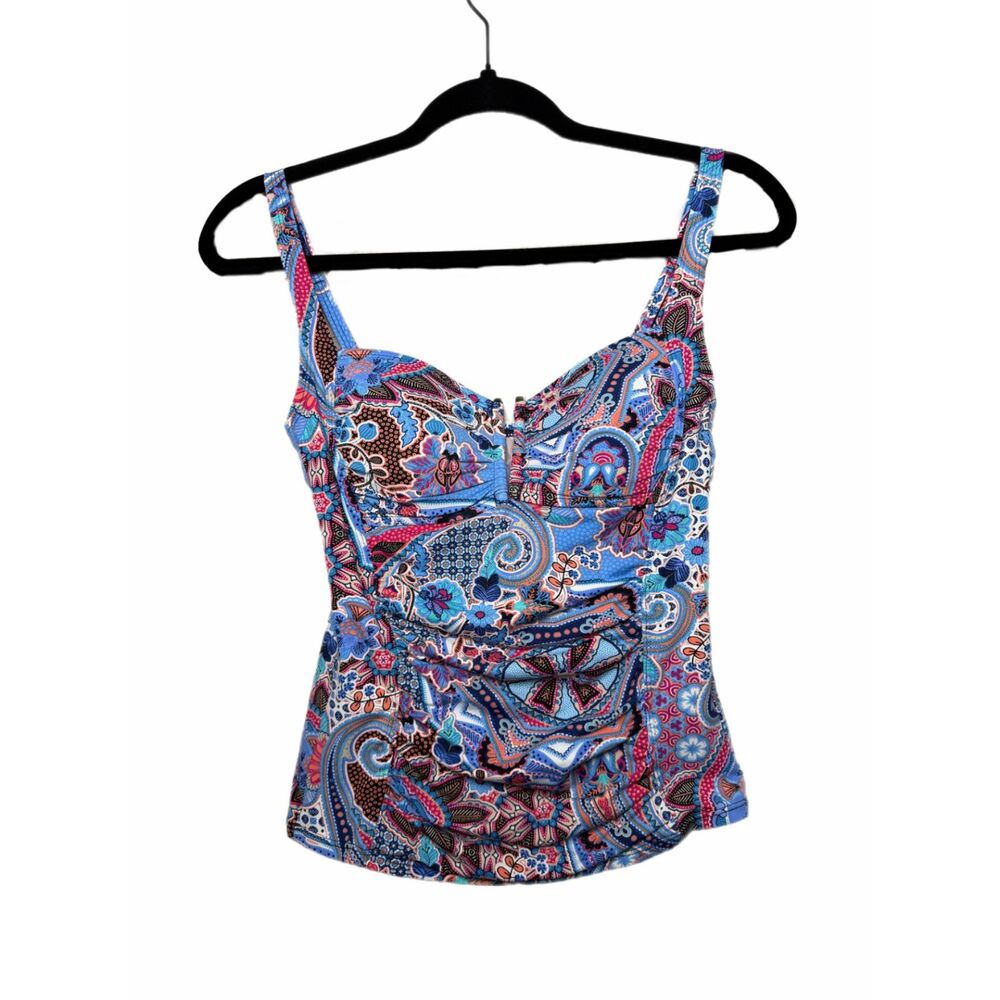Liz Claiborne Paisley Print Ruched Tankini Swim Top Size 6